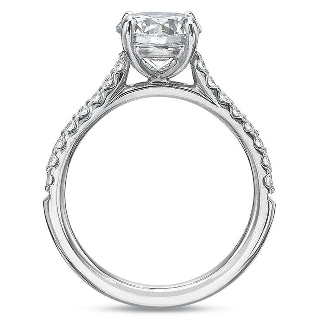 Diamond Shared Prong Engagement Ring Comfort Fit by Precision Set White Gold Front Side