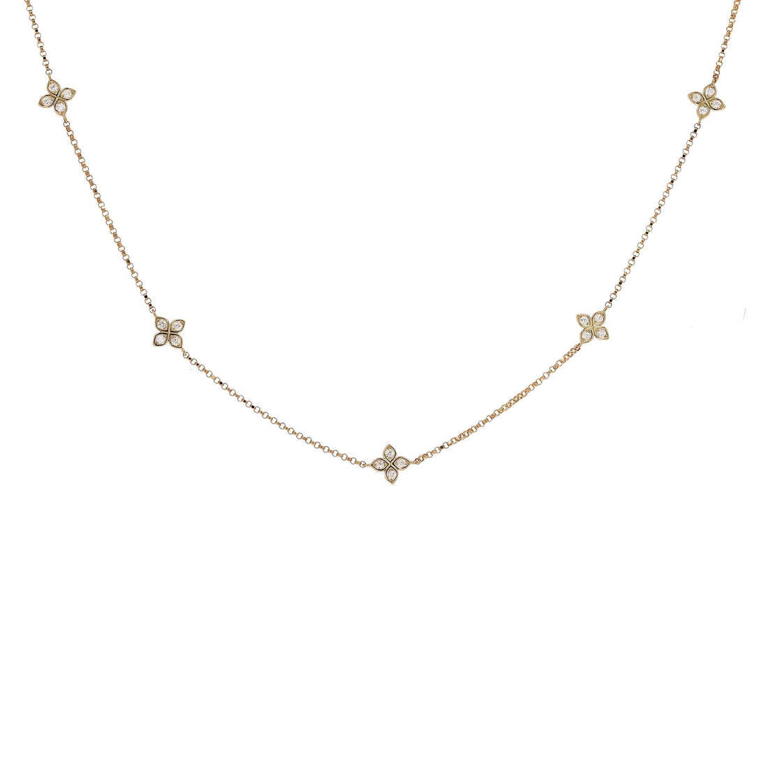 18k Yellow Gold Diamond Flower 5 Station Necklace by Roberto Coin - Skeie's Jewelers