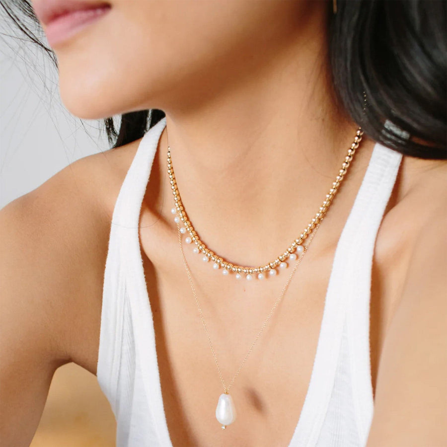 Baroque Pearl Pendant Yellow Gold Necklace by Zoe Chicco Modeled