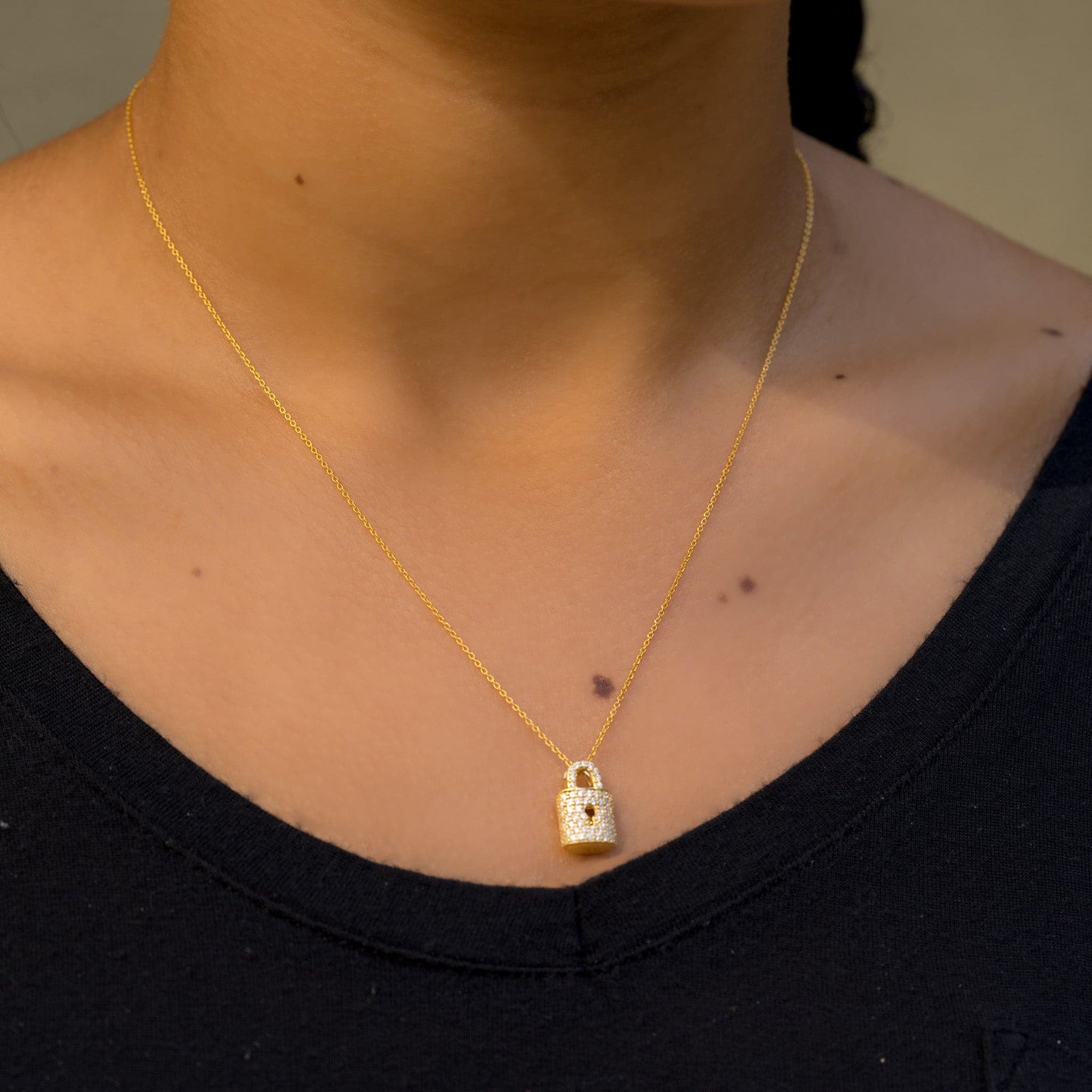 Roberto Coin Diamond Lock Necklace Pendant in Gold 