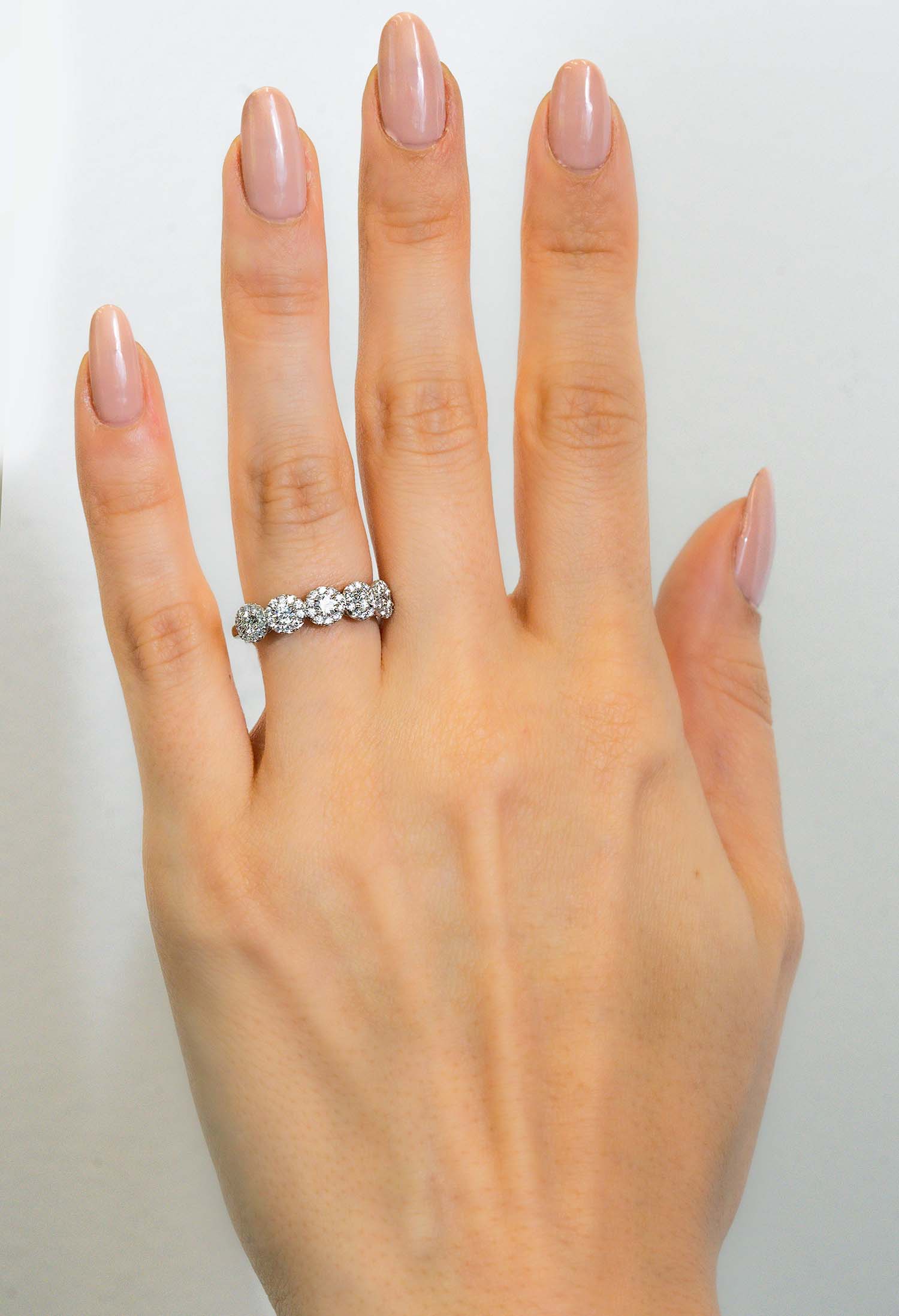 De Beers Forevermark Platinum 5 Stone Diamond Halo Wedding Ring- modeled