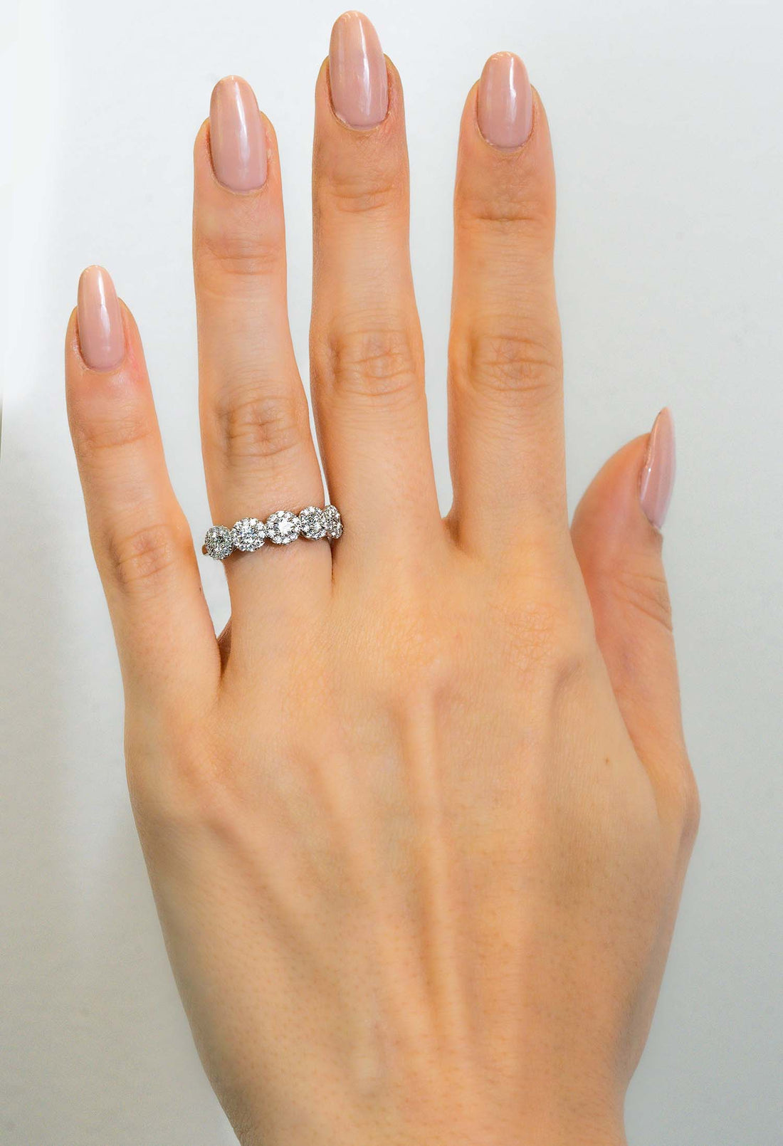 De Beers Forevermark Platinum 5 Stone Diamond Halo Wedding Ring - Skeie's Jewelers