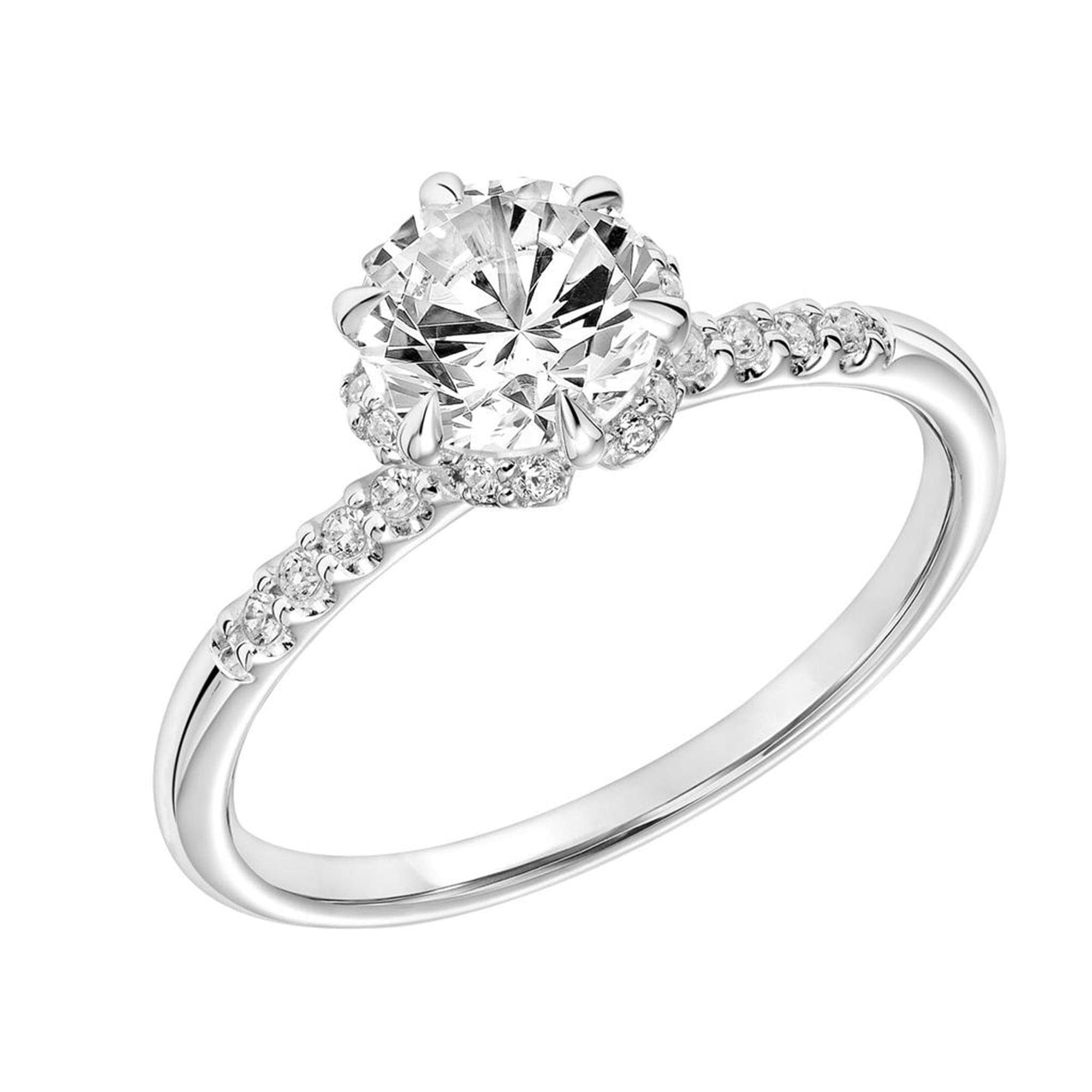 Diamond Flower Halo Engagement Ring with Six Prongs White Gold
