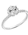 Diamond Flower Halo Engagement Ring with Six Prongs White Gold