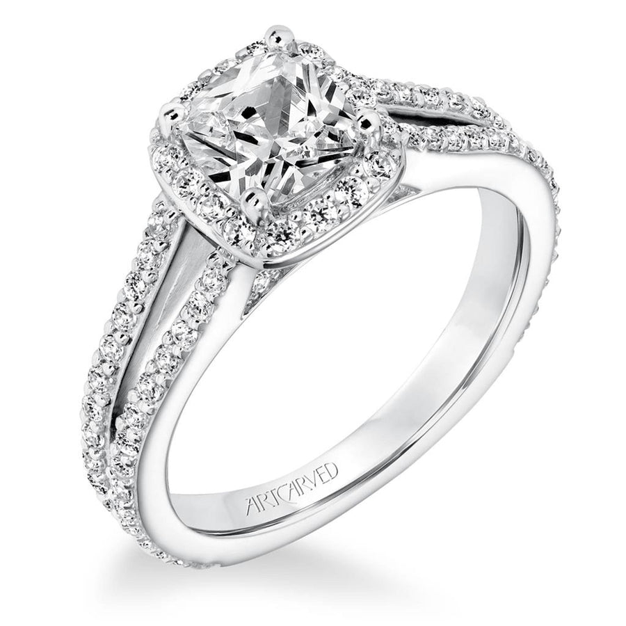 Diamond Split Shoulder Halo White Gold Engagement Ring