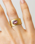 Petra Class Yellow Gold Oval Pink Sapphire Wide Band
