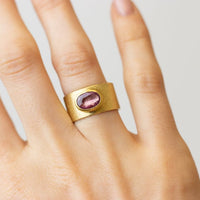 Petra Class Yellow Gold Oval Pink Sapphire Wide Band