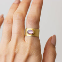 Petra Class Yellow Gold Oval Pink Sapphire Wide Band
