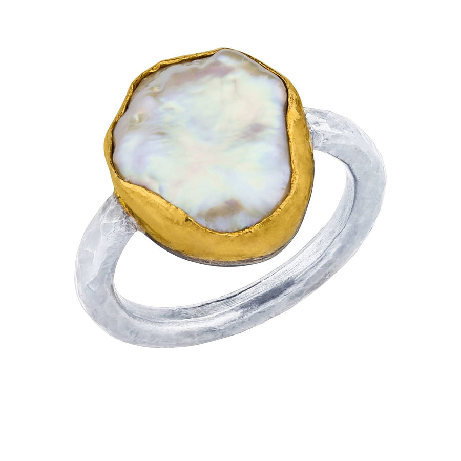 Keshi Pearl Yellow Gold Sterling Silver Ring by Lika Behar