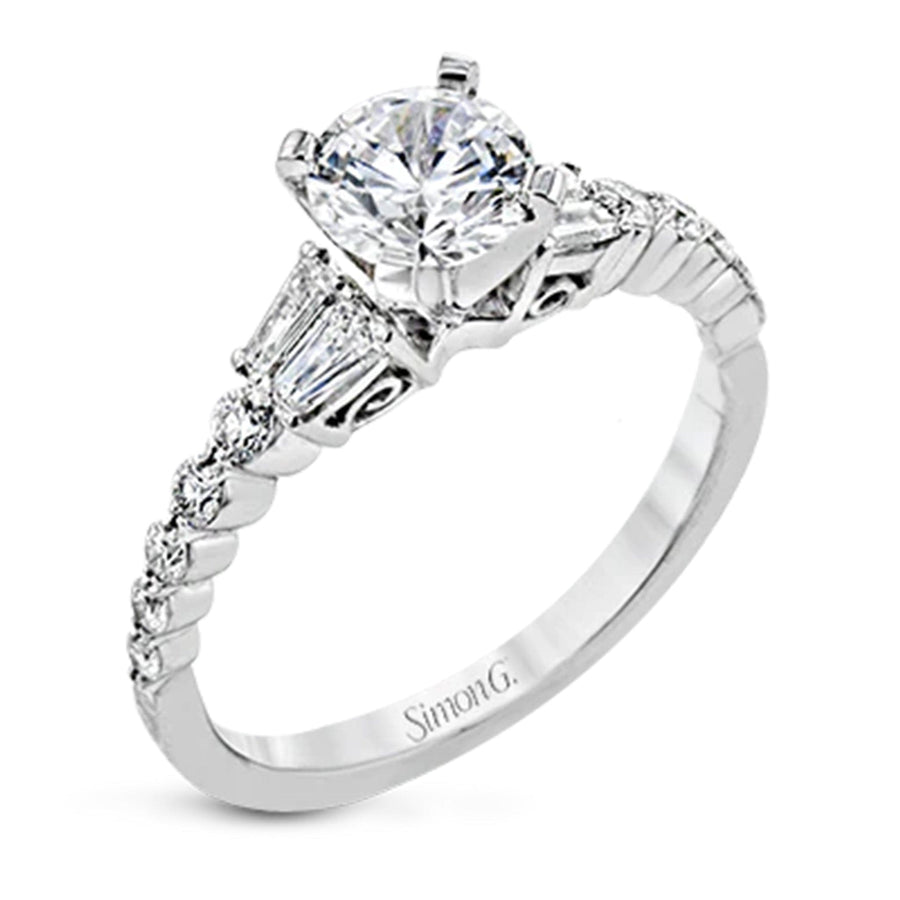 Three-Stone Baguette Sidestone Round Diamond Engagement Ring