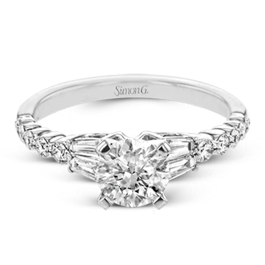 Three-Stone Baguette Sidestone Round Diamond Engagement Ring