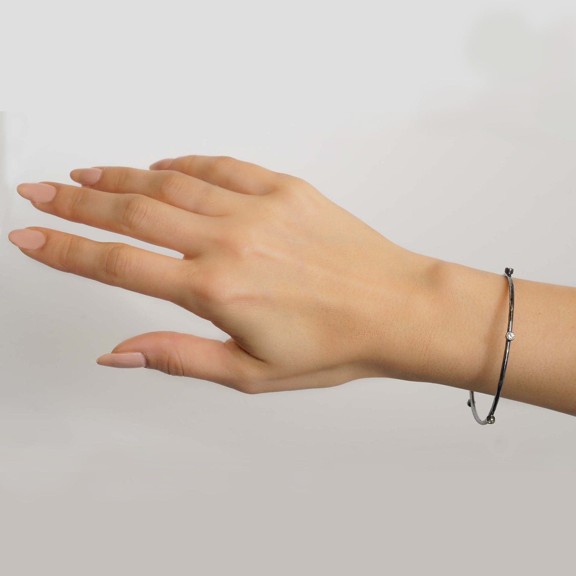 White Sapphire Oxidized Silver Bangle Bracelet by Lika Behar