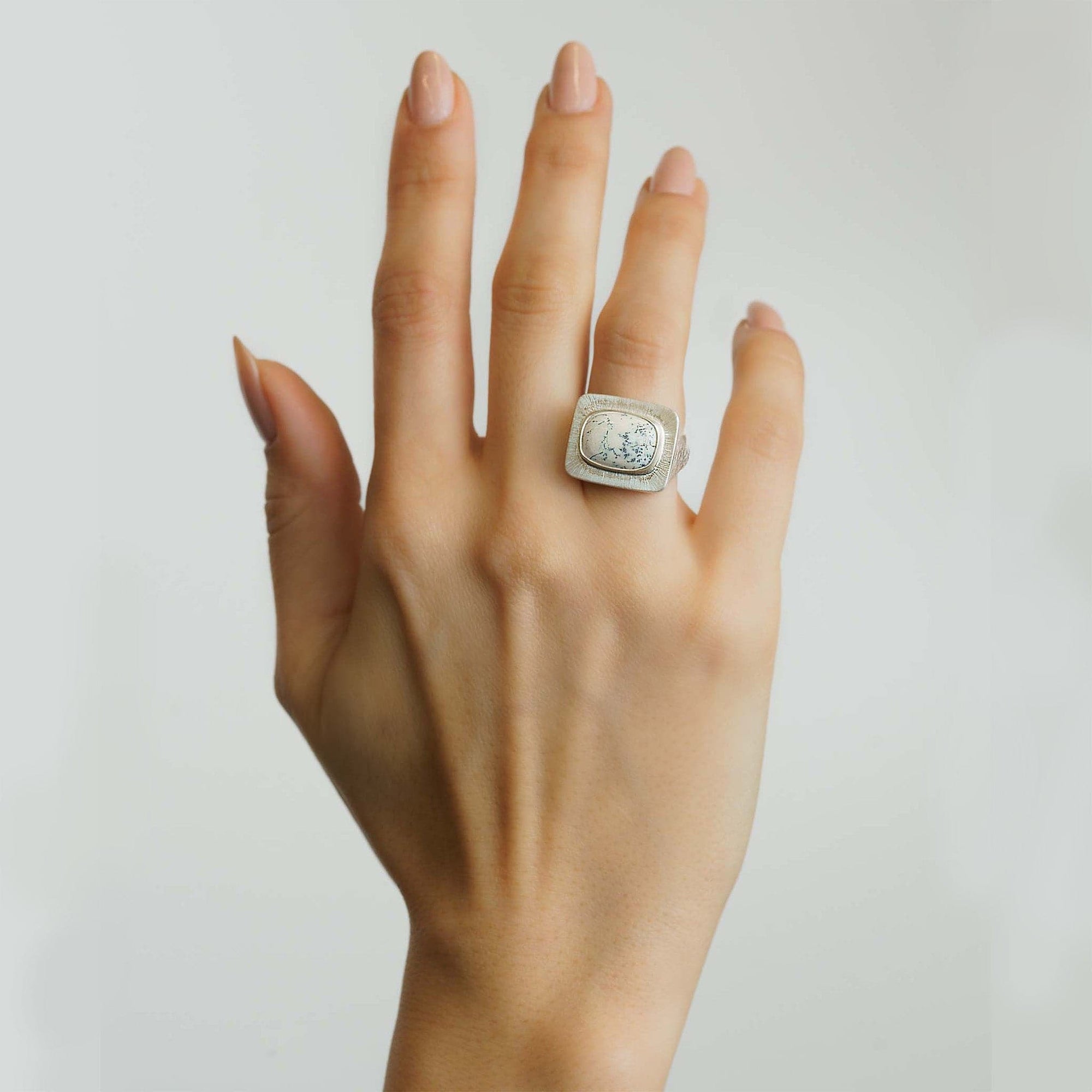 Dendritic Agate Pompei Sterling Silver Ring by Lika Behar Modeled