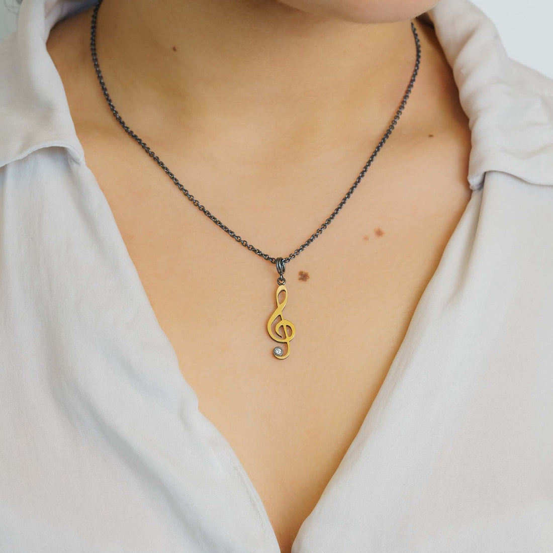 Lika Behar 18" Clef Pendant Necklace Modeled