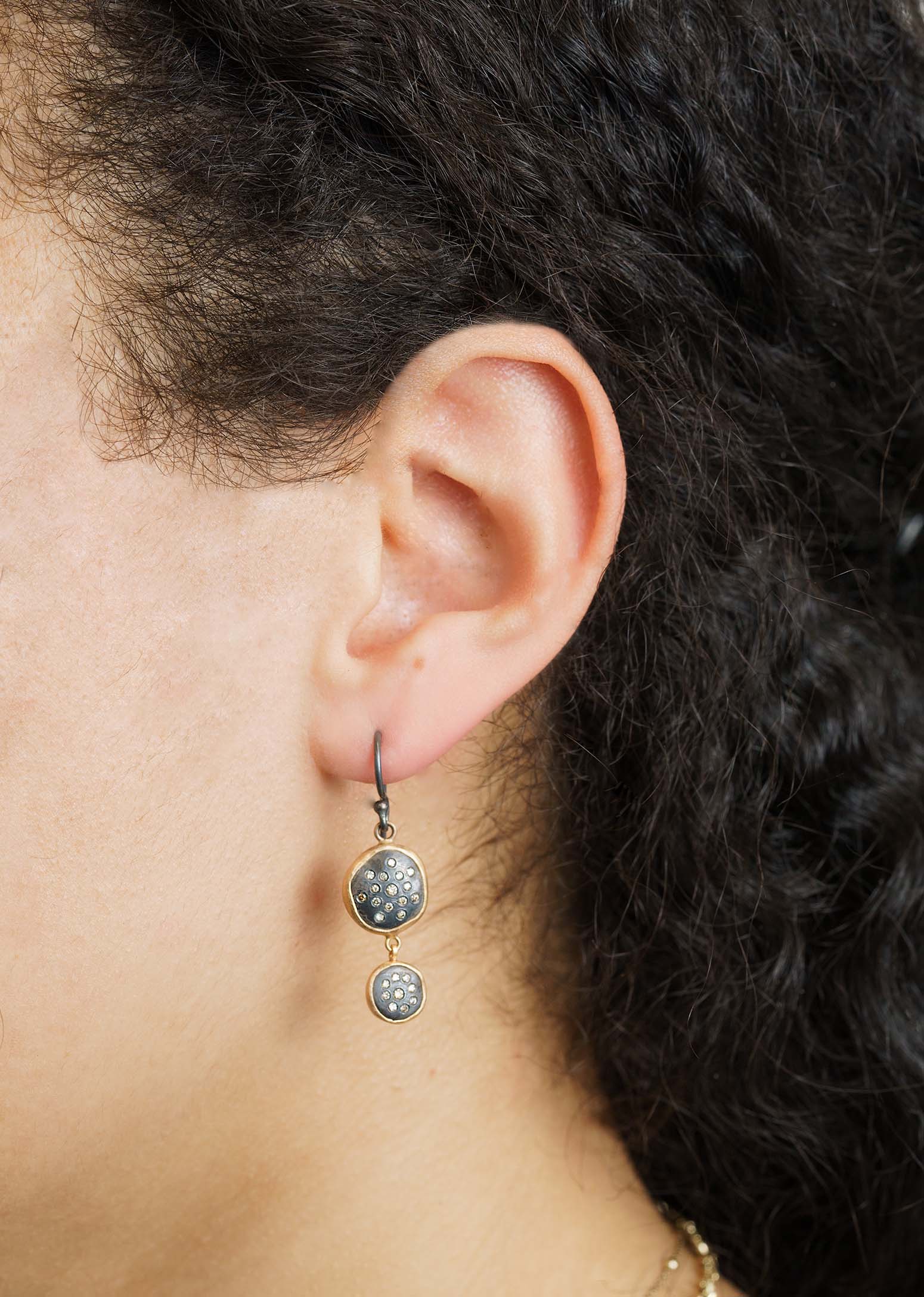 Lika Behar Gold & Oxidized Sterling Silver Cognac Diamond Dangle Earrings