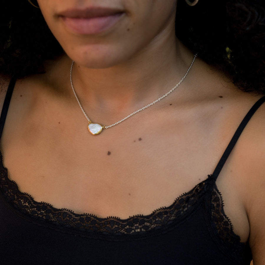 Keshi Pearl Necklace in Yellow Gold & High polished Silver by Lika Behar modeled