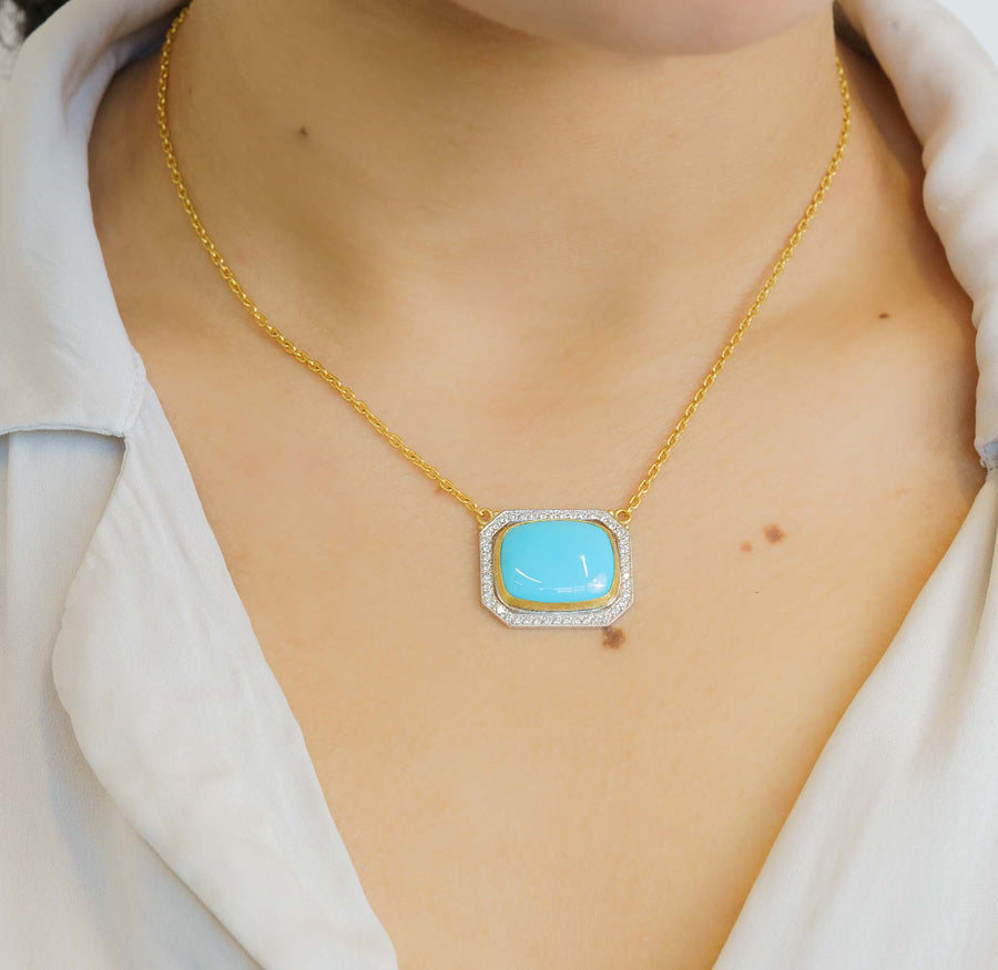 Lika Behar Sleeping Beauty Turquoise Diamond Halo Pendant Necklace