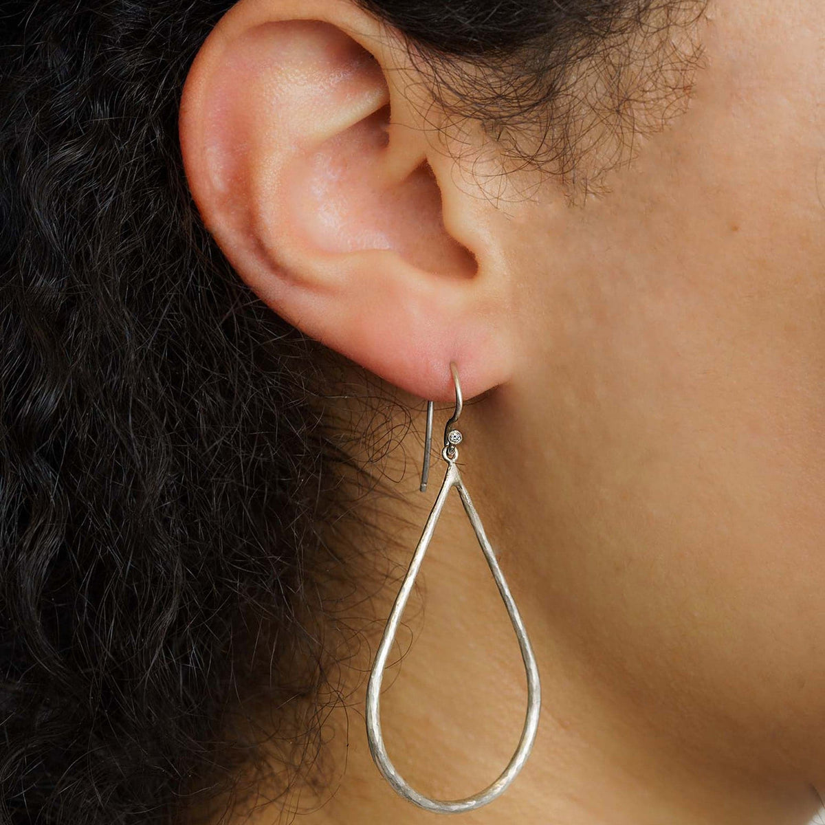 Sterling Silver Teardrop Hoop Diamond Dangle Earrings by Lika Behar - Skeie's Jewelers
