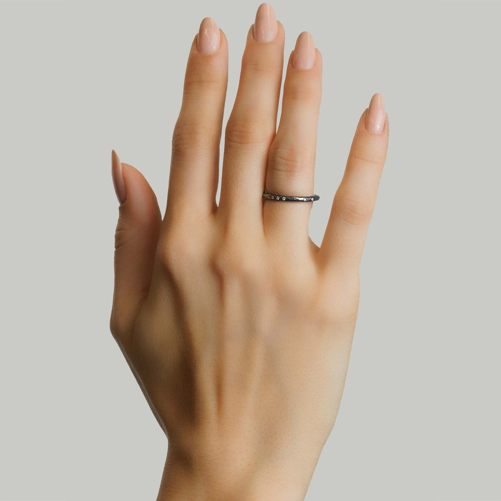 Oxidized Sterling Silver Flush-Set Diamond Band by Lika Behar Modeled