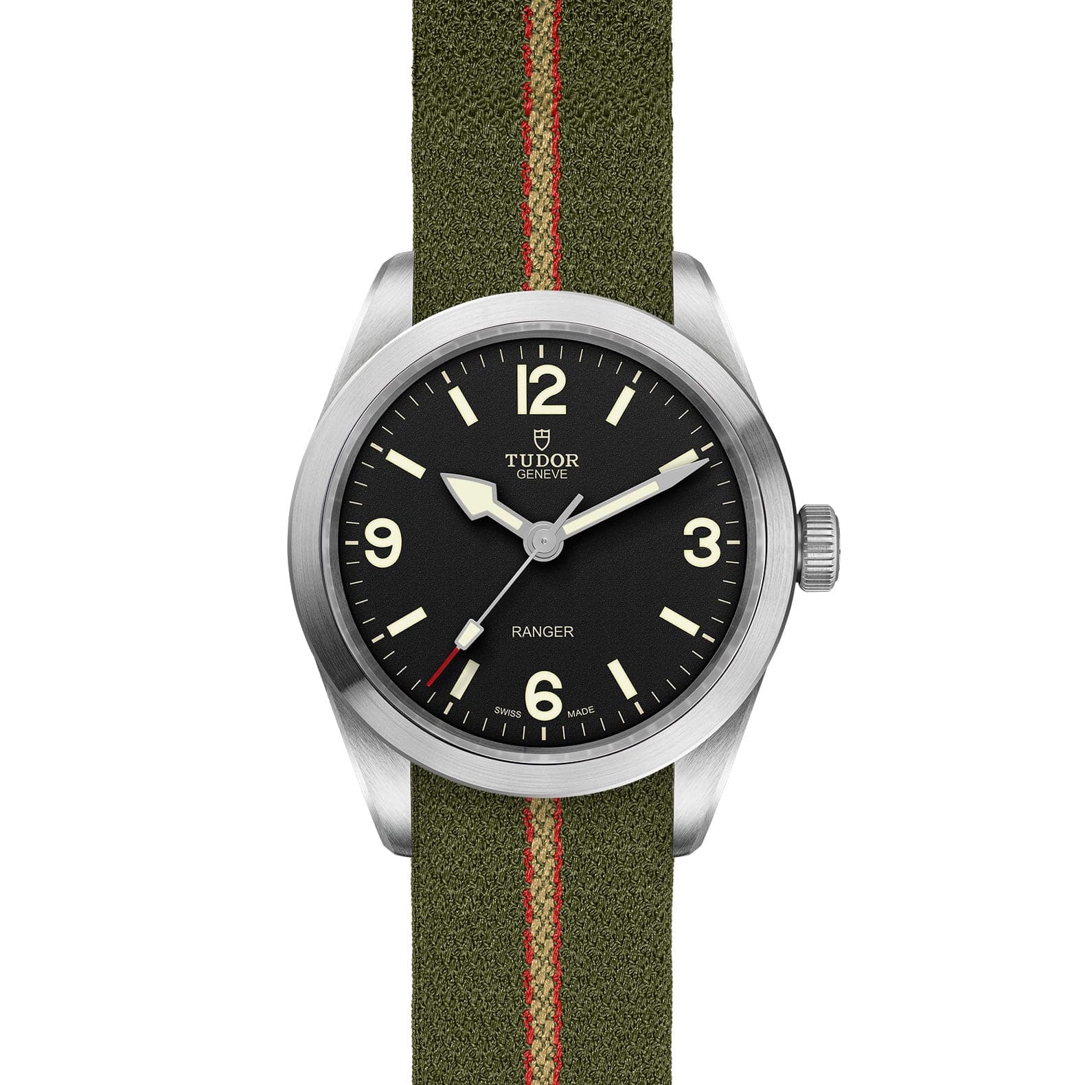 Tudor Ranger 39mm steel case Green, red and beige fabric strap - Skeie's Jewelers
