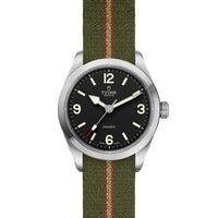 Tudor Ranger 39mm steel case Green, red and beige fabric strap - Skeie's Jewelers