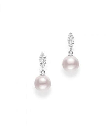 Mikimoto Morning Dew Akoya Cultured Pearl Earrings with Diamonds - 18K White Gold - Skeie's Jewelers