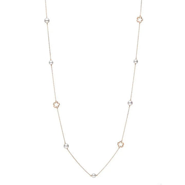 Mikimoto Pearl Cherry Blossom Station Necklace in Rose Gold