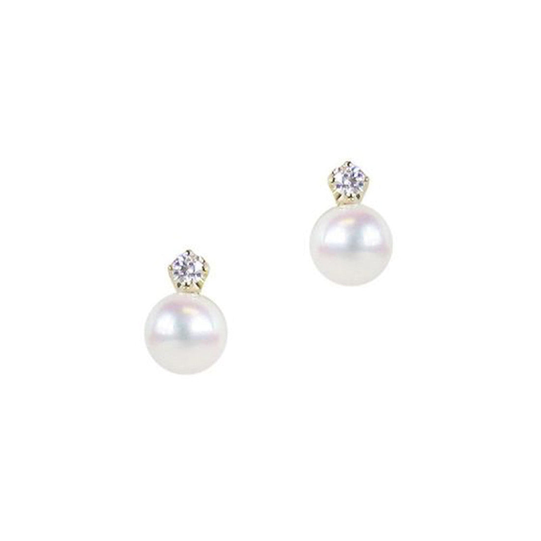 Mikimoto Pearl and Diamond Stud 18k Yellow Gold Earrings 