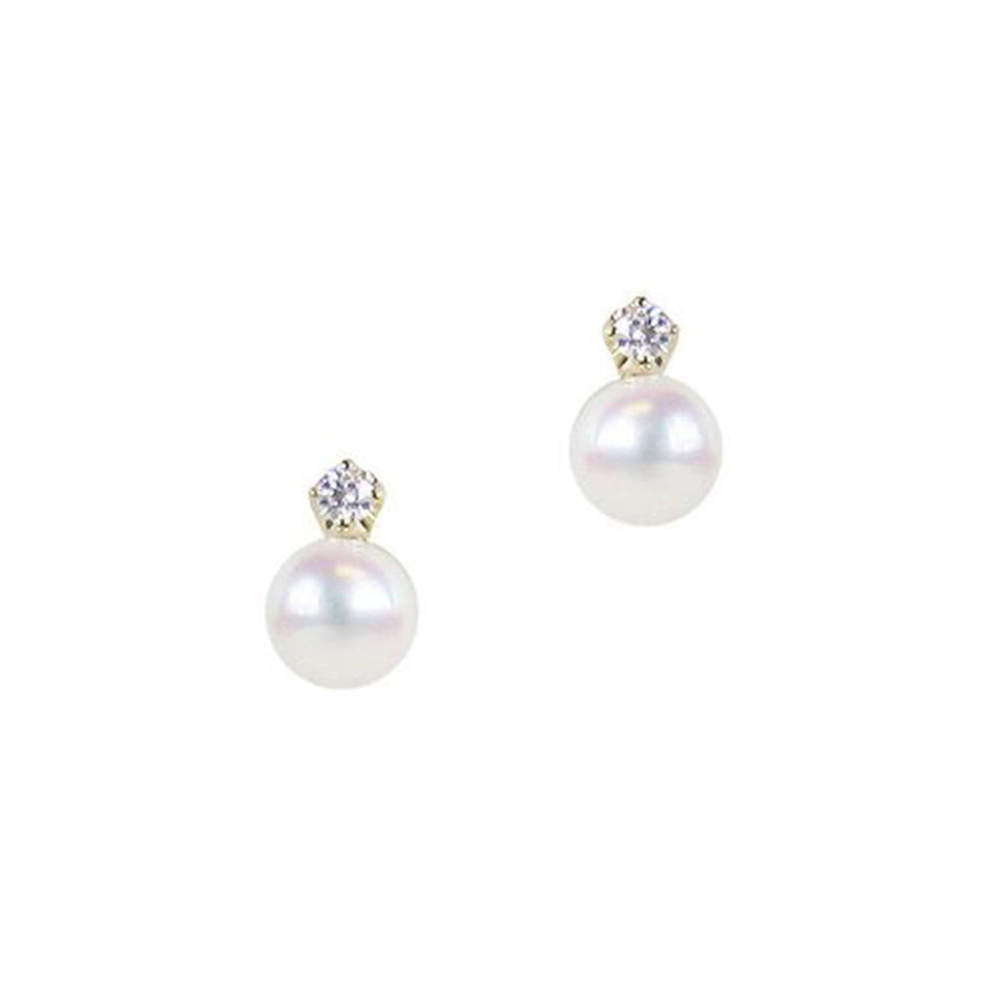 Mikimoto Pearl and Diamond Stud 18k Yellow Gold Earrings 
