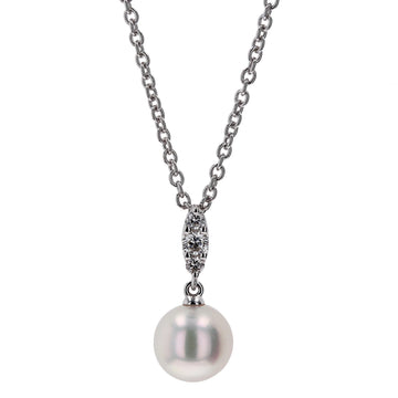 Mikimoto Pearl Diamond Necklace 'Morning Dew' Gold Pendant