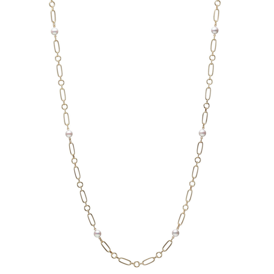 Mikimoto Pearl Station Necklace Chain in 18k Gold Yellow Gold 
