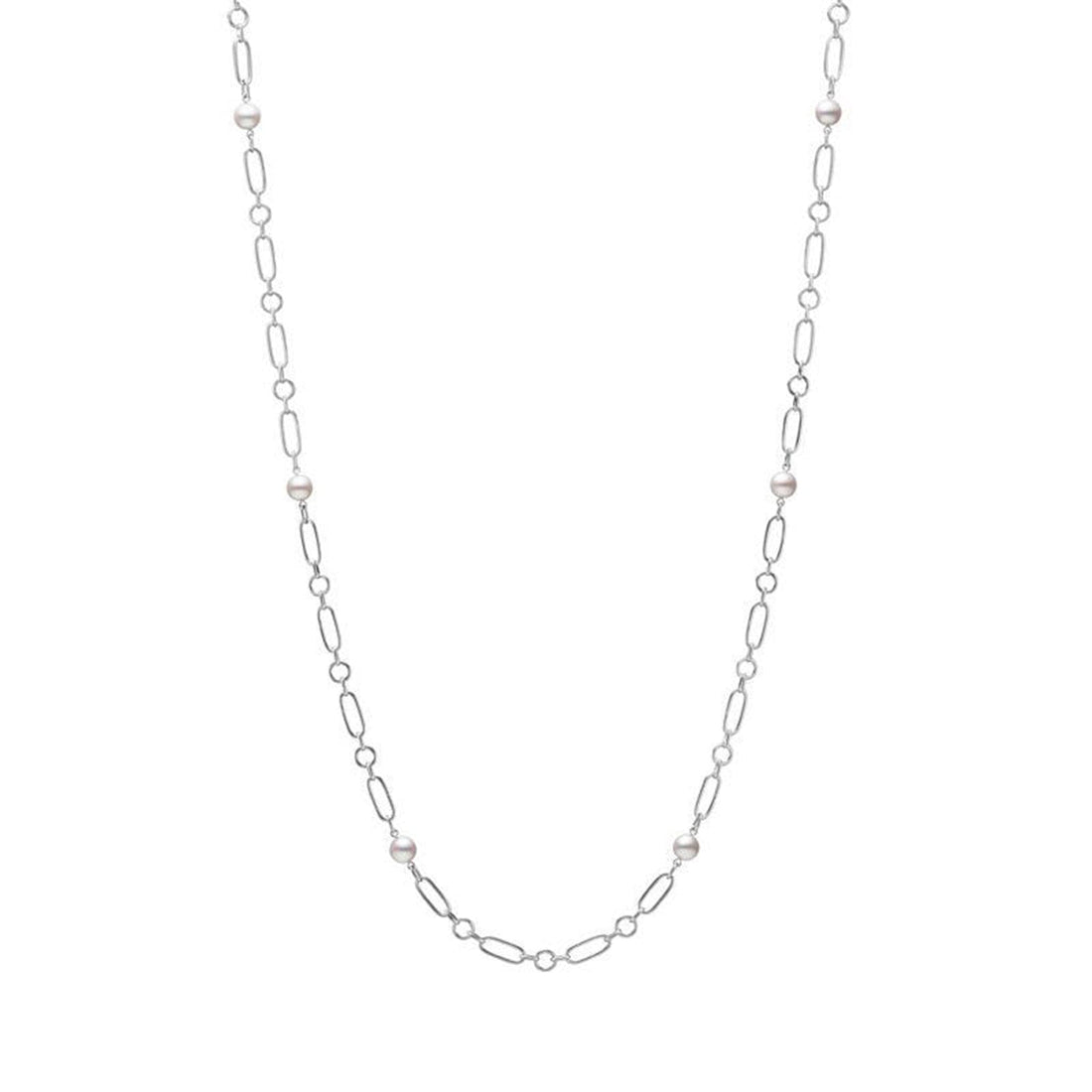 Mikimoto Pearl Station Necklace Chain in 18k White Gold