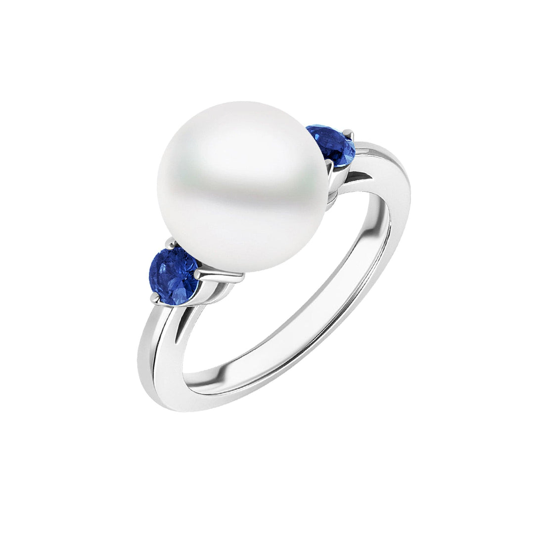 Mikimoto Pearl and Sapphire Ring in 18k White Gold  