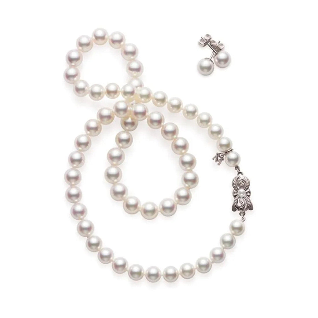 Mikimoto Pearl Gift Set - Two Piece Necklace & Studs 18" White Gold