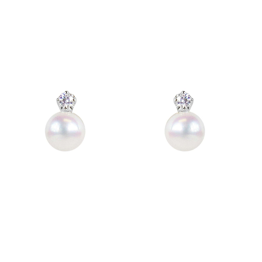 Mikimoto Pearl and Diamond Stud 18k White Gold Earrings 