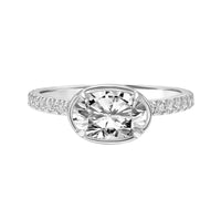 Illusion Oval Diamond Bezel Set Engagement Ring with Side Stones Flat