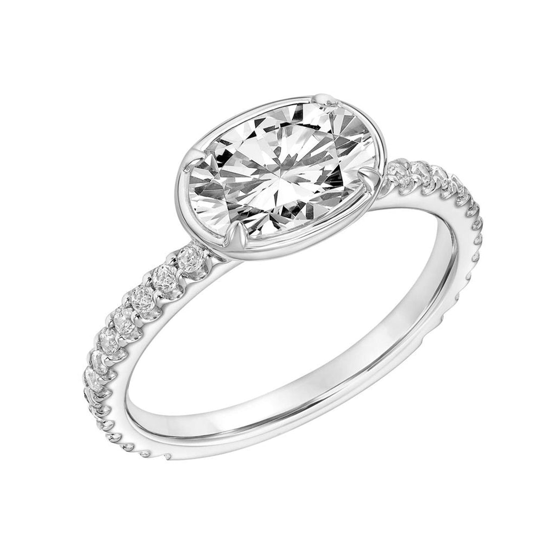 Illusion Oval Diamond Bezel Set Engagement Ring with Side Stones Front