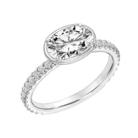 Illusion Oval Diamond Bezel Set Engagement Ring with Side Stones Front