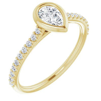 Pear-Shaped Diamond Bezel-Set Engagement Ring in Yellow Gold