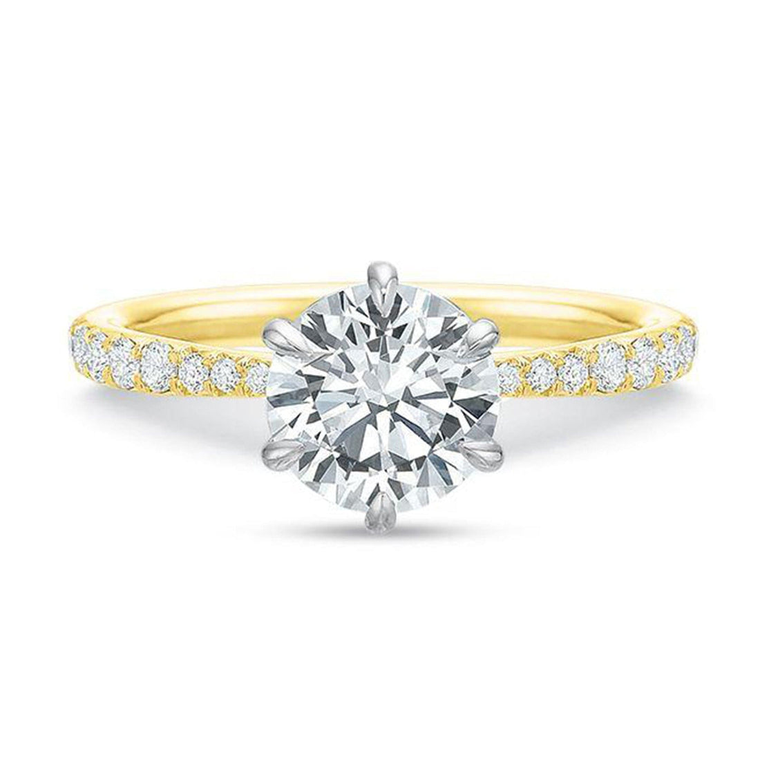 Two-Tone Gold Diamond Sidestone Engagement Ring by Precision Set Front