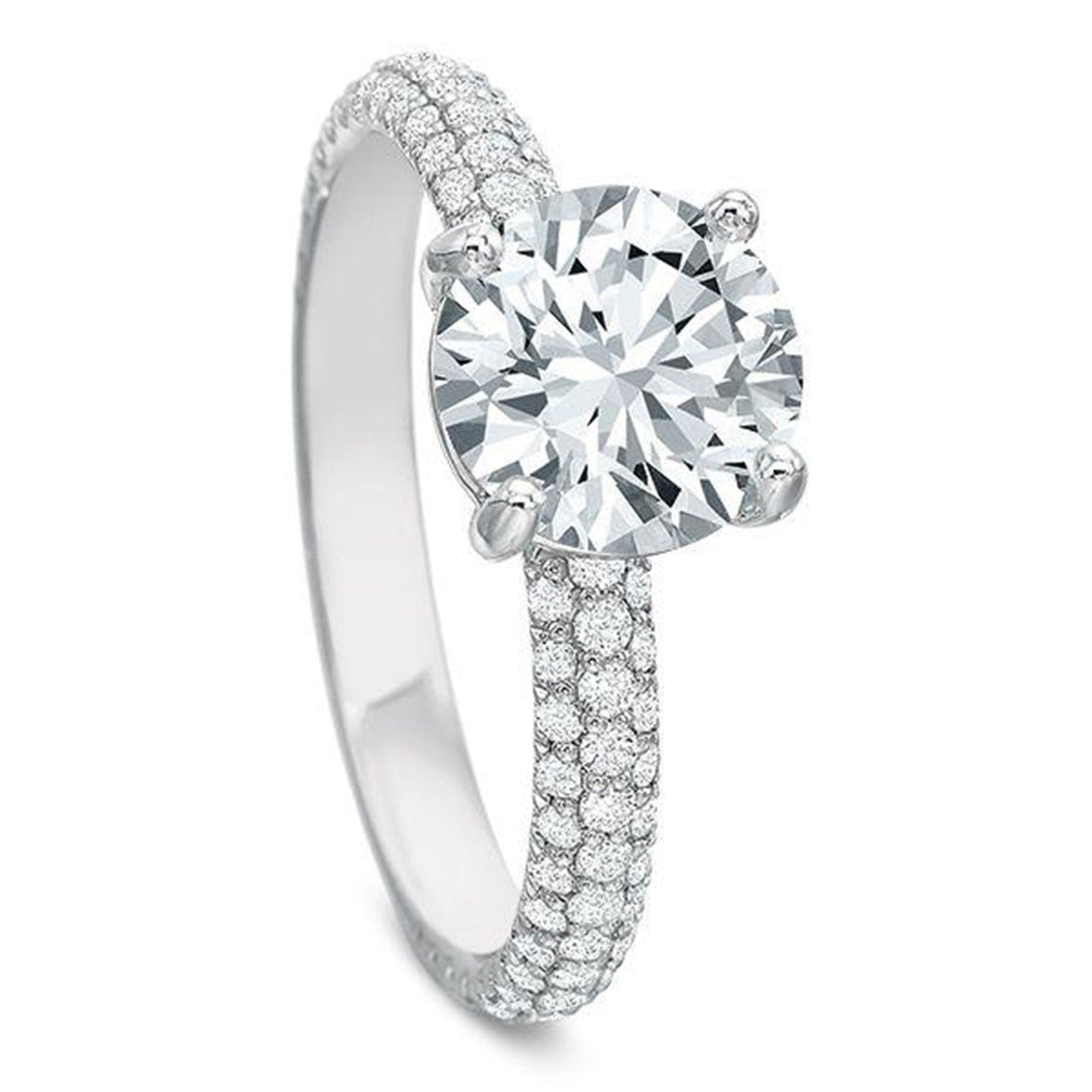 Round Diamond Rounded Pave Diamond Engagement Ring Angle