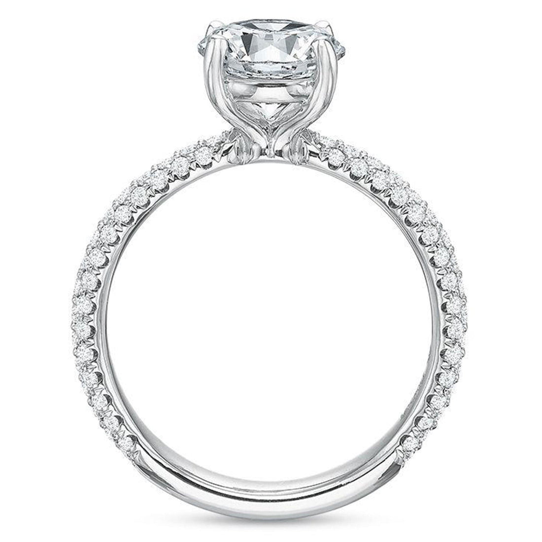 Round Diamond Rounded Pave Diamond Engagement Ring Side