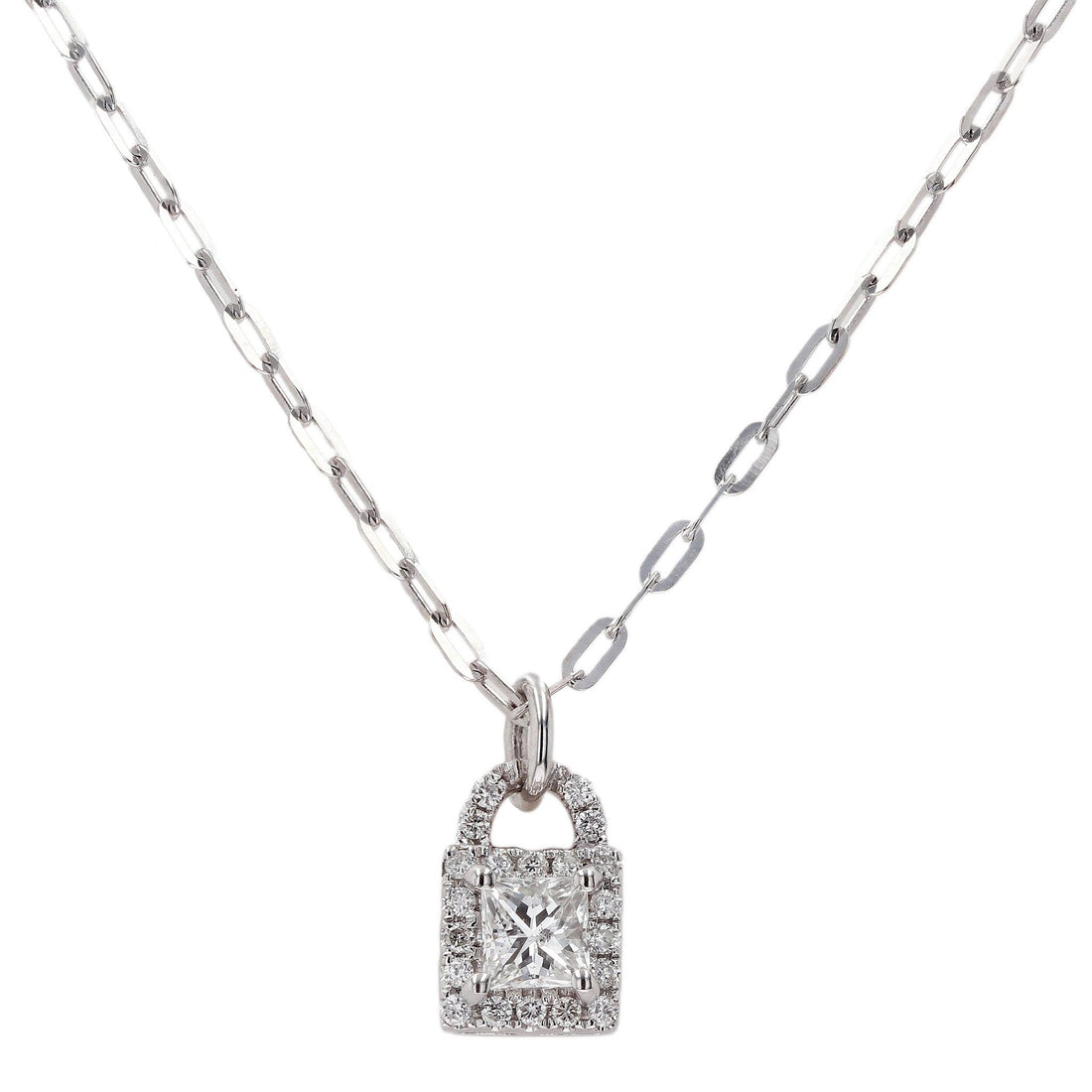 Princess Cut Diamond Lock Pendant by Skeie's Jewelers, 16 Cable Chain and Pendant