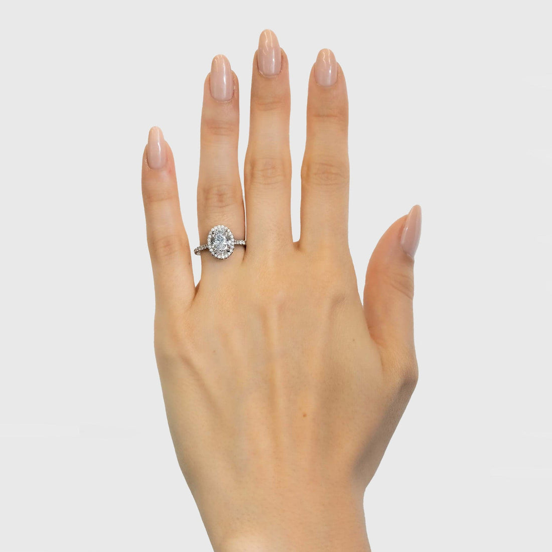 2 Carat Oval Diamond Halo Engagement Ring by Rahaminov Modeled
