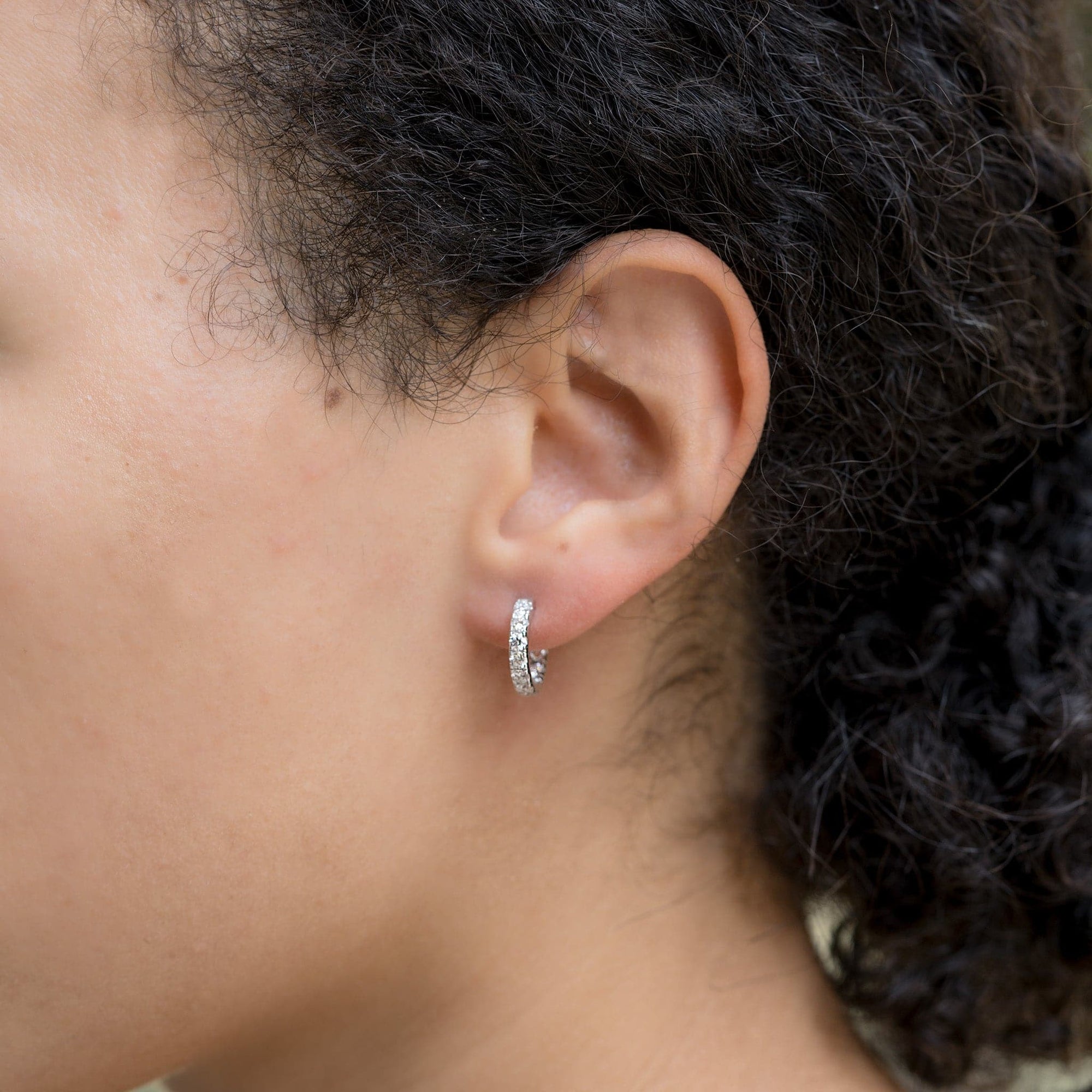 Roberto Coin 15mm Diamond Hoop Earrings White Gold Modeled