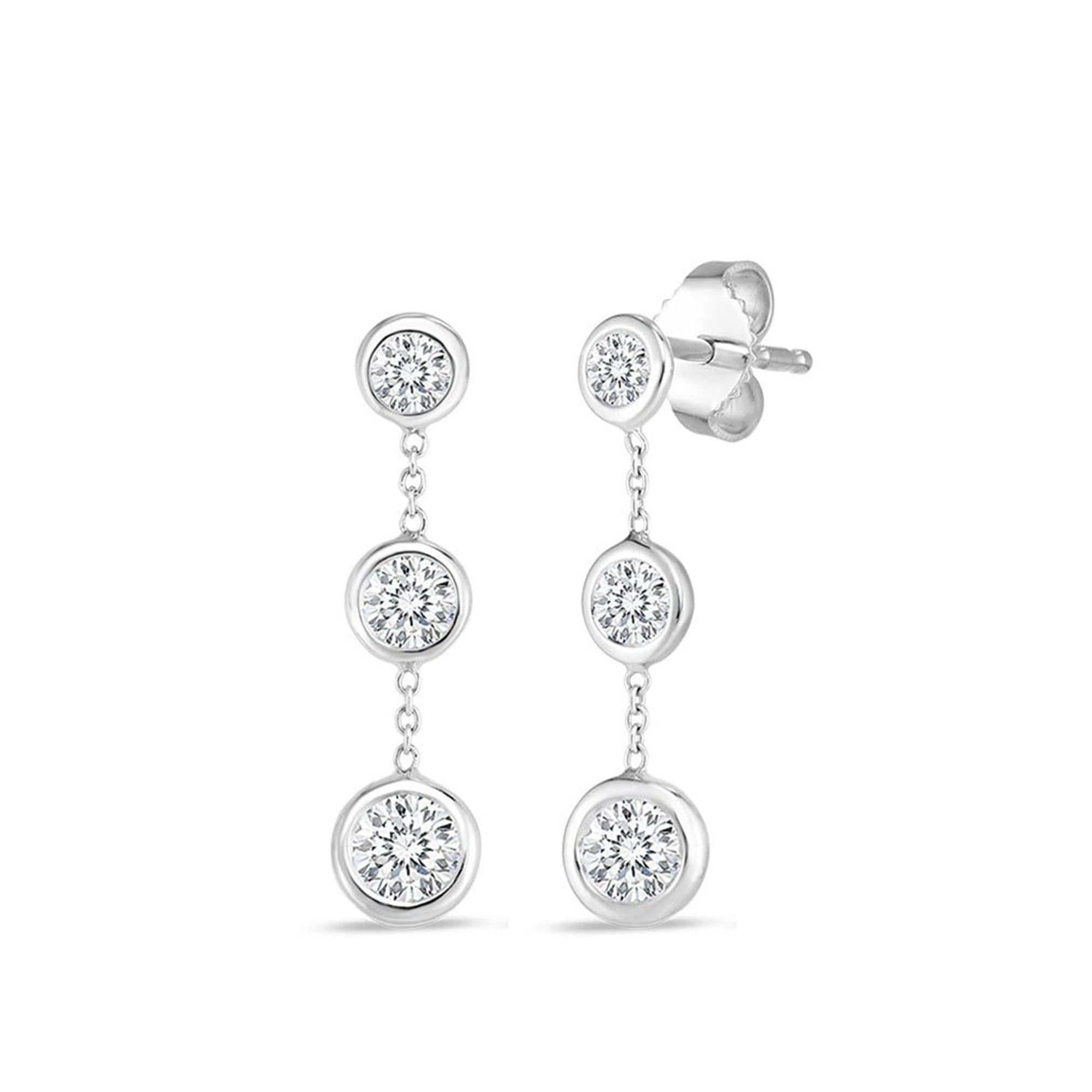 Roberto Coin Diamond Drop Earrings Bezel Drops in 18k White Gold
