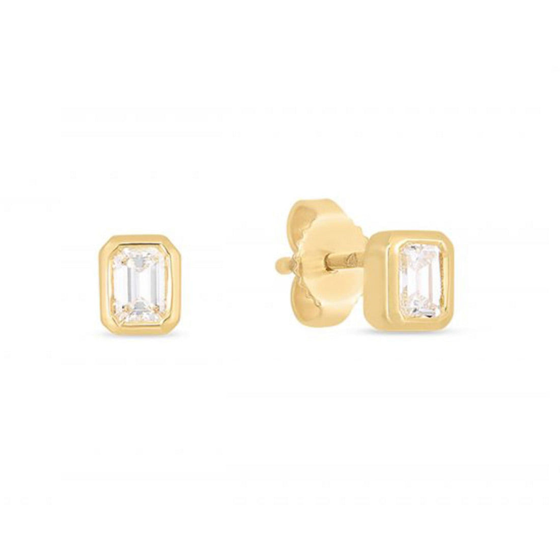 Roberto Coin Emerald Cut Diamond Stud Earrings Yellow Gold