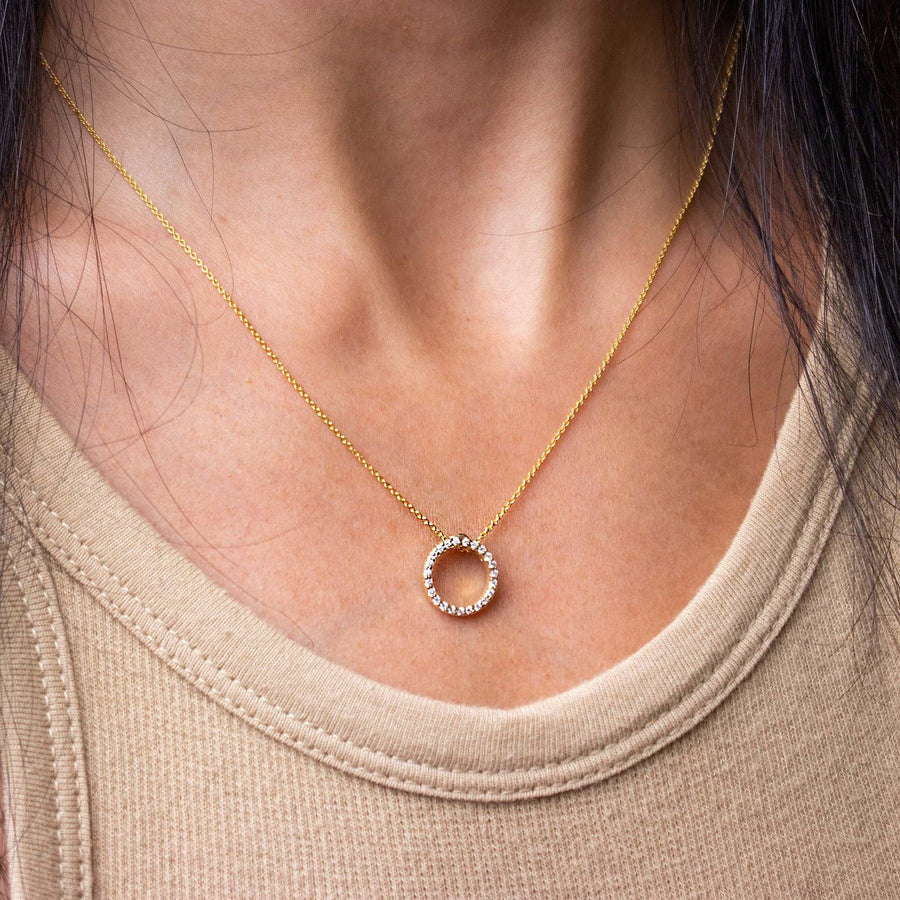 Roberto Coin Circle Pendant Necklace with Diamonds Modeled