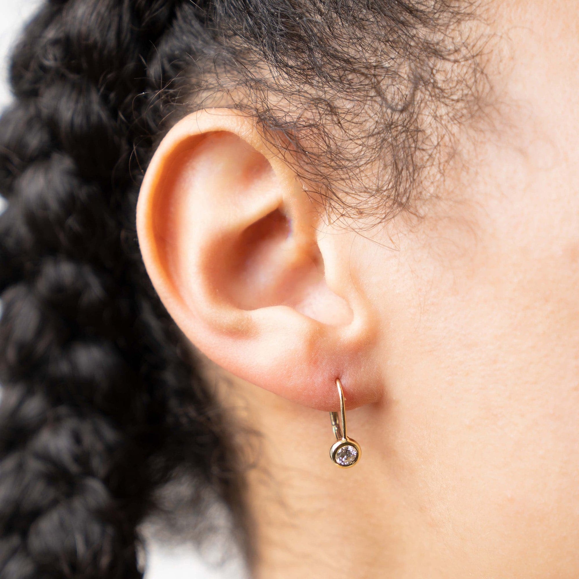 Roberto Coin Diamond Bezel Euro Dangle Earrings in 18k Yellow Gold  Modeled