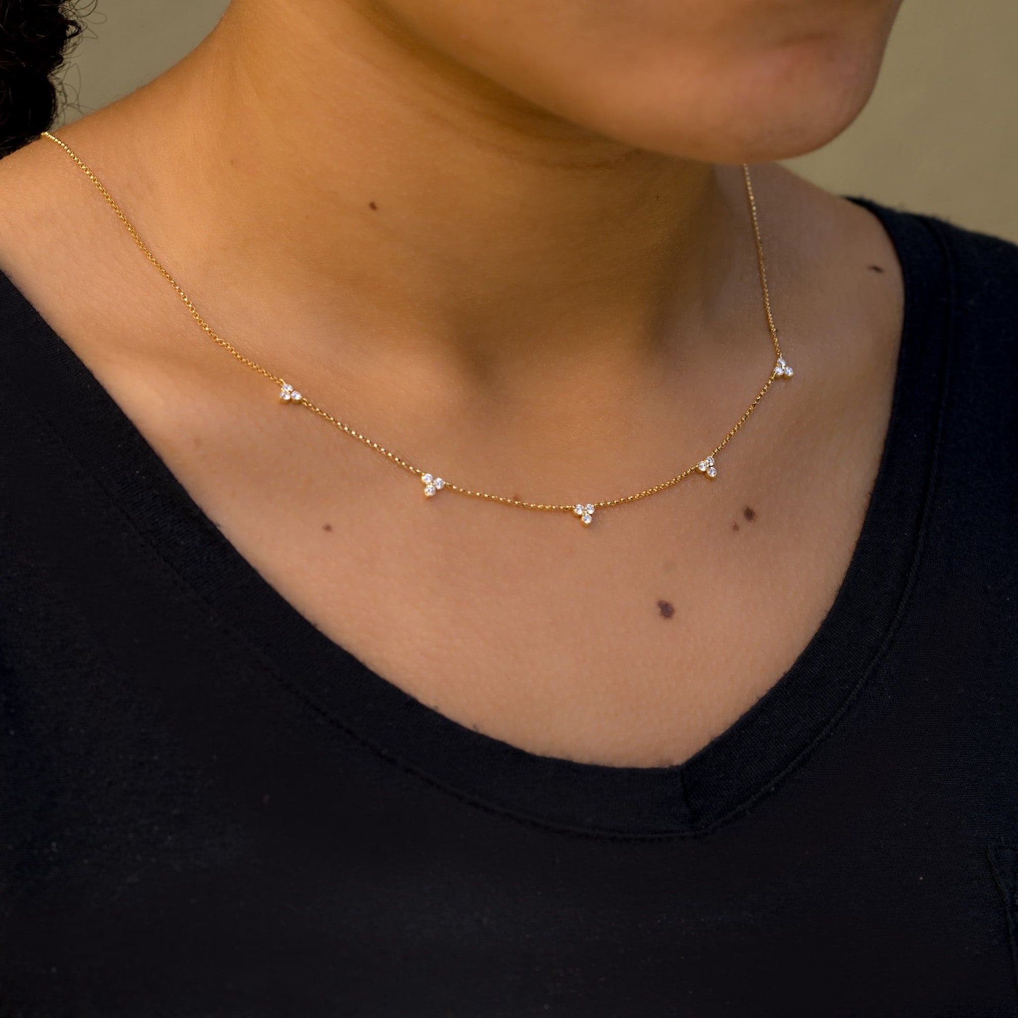 Roberto Coin Diamond Flower Station Necklace - Three & Five